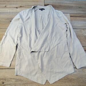Zac & Rachel Linen Beige Open Cardigan Wrap Roll Tab Layer Boho Chic Medium Y2K